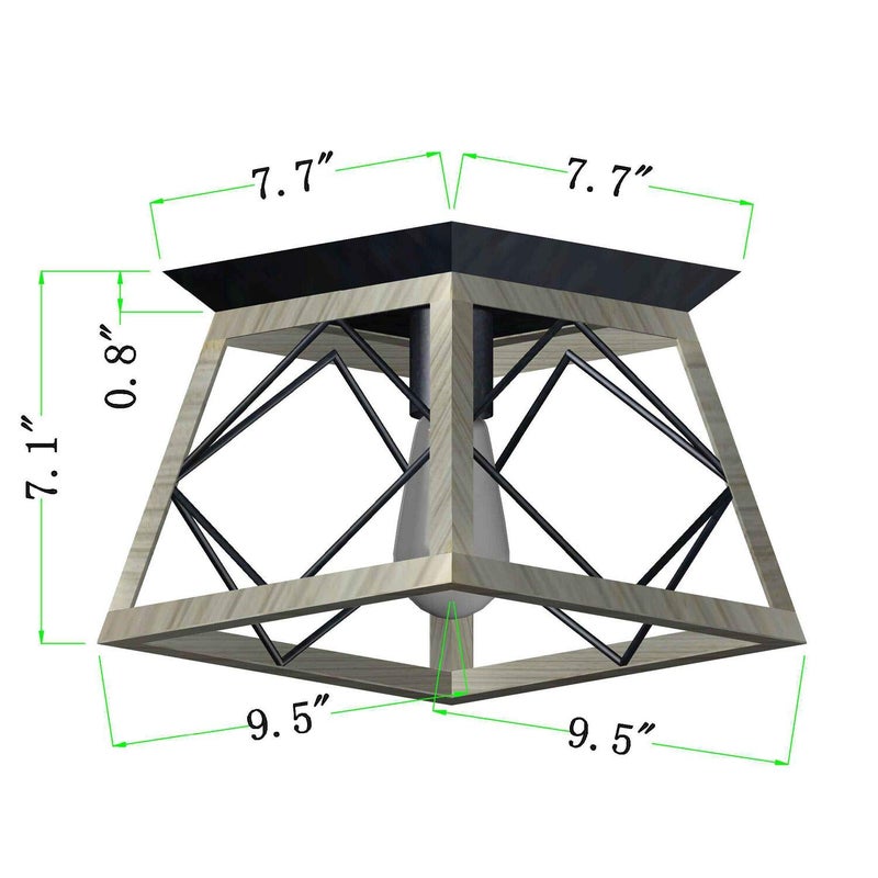 QS Q&S Rustic Farmhouse Ceiling Light Fixture Flush Mount Vintage Ceiling Lights for Hallway Entryway Kitchen Dining Room Bedroom,Wrought Iron Oak White and ORB 1 Light E26 - Image 3